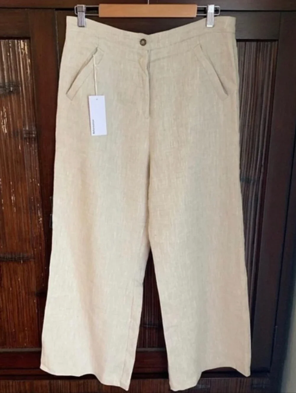 NWT Reformation Jaylene Wide Leg Linen Pant Size 10  Sand Color